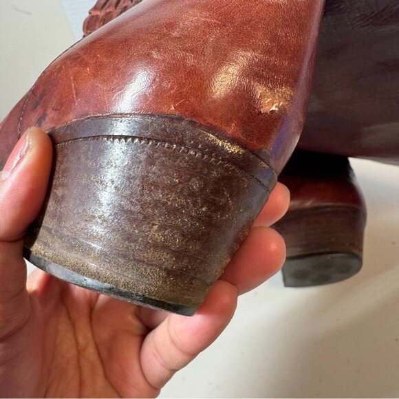Vintage Redwood Leather Made in Italy Western Boho Tall Boots Size 40 1/2 - Picture 15 of 16